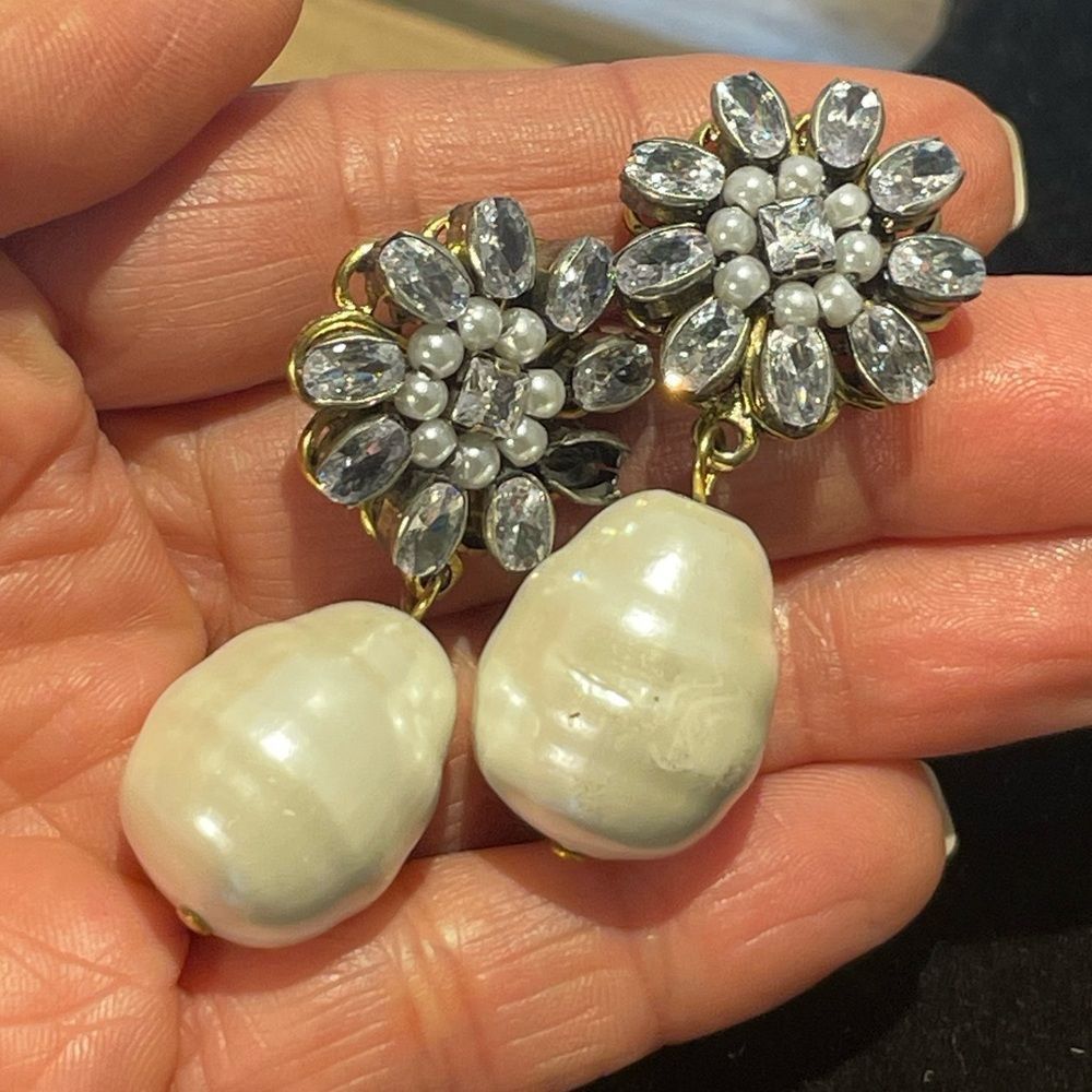 Anthropologie Large Baroque Pearl Crystal Earrings